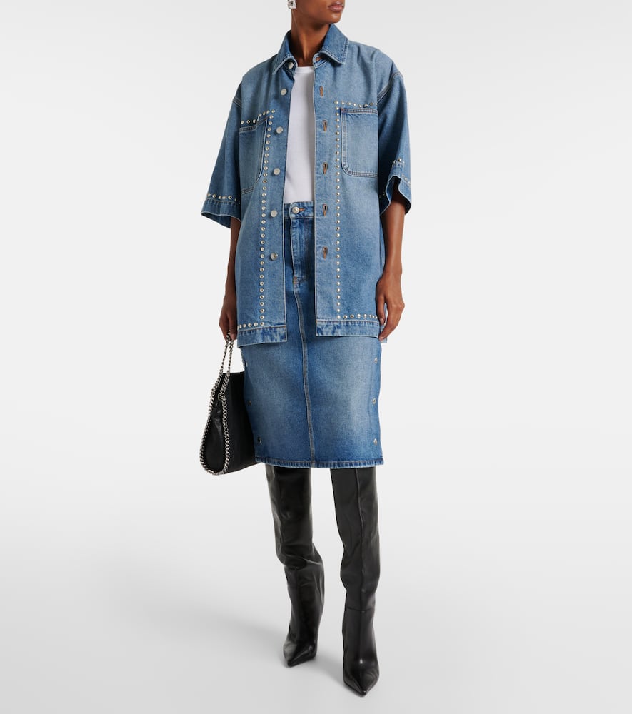 Mid-rise denim pencil skirt