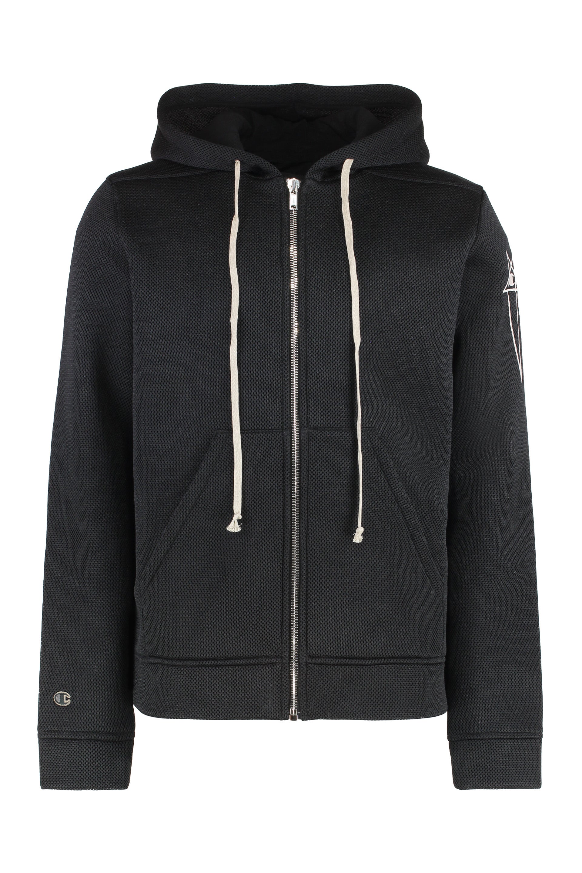Textured Polyester Hoodie — Black
