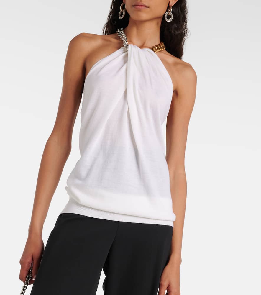 Embellished halterneck wool top