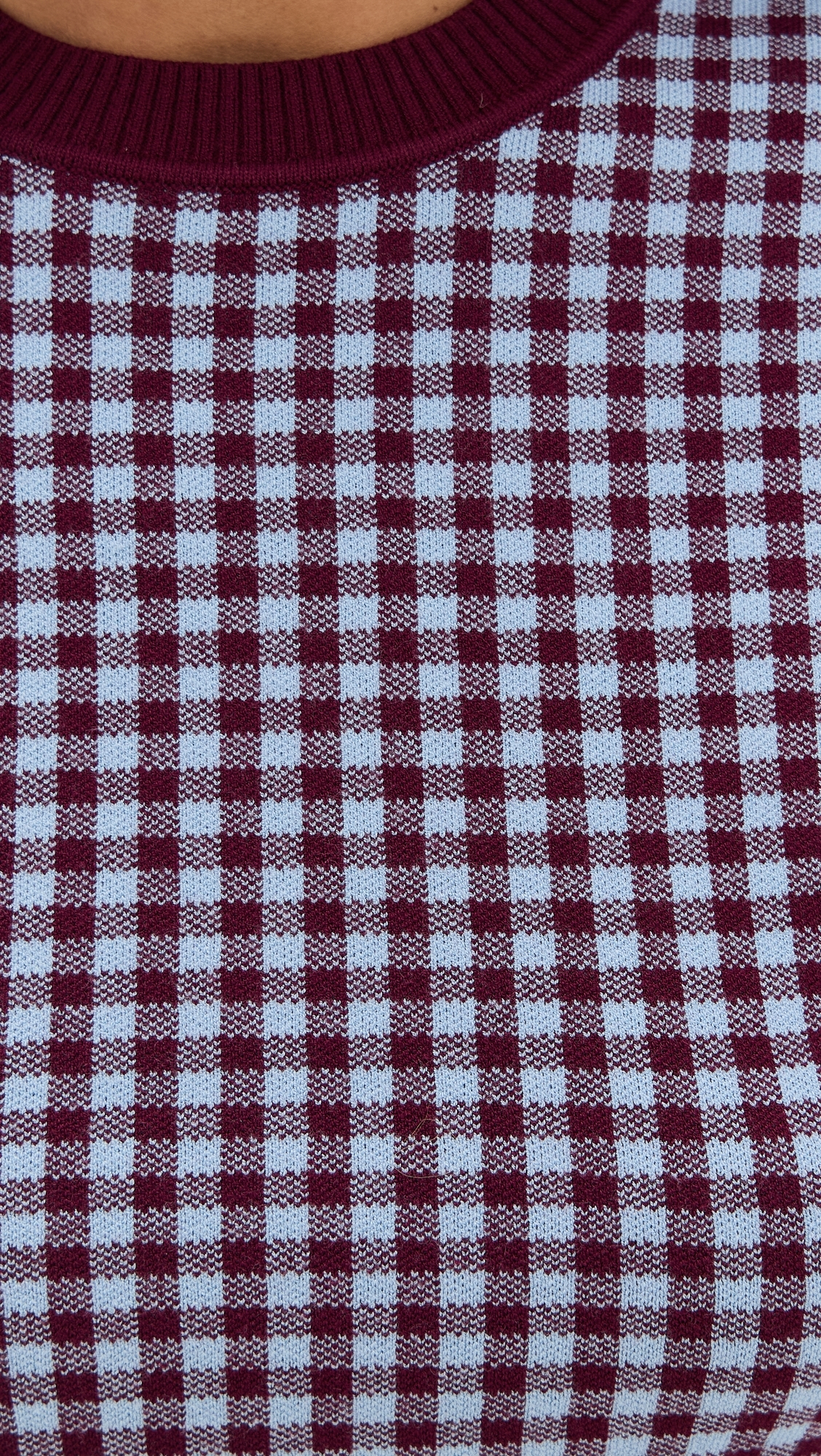 Gingham Knit Tee Burgundy/Light Blue