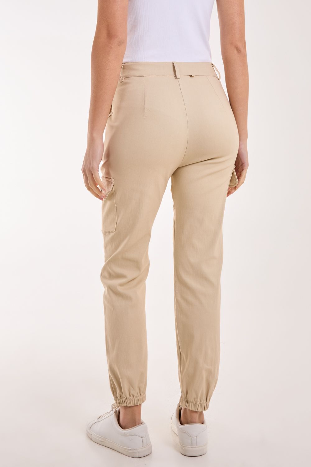 Pink Vanilla Women's Utility Stretch Cargo Trousers in Stone