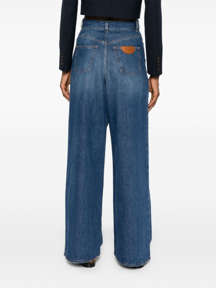 Blue Cotton wide-leg denim jeans