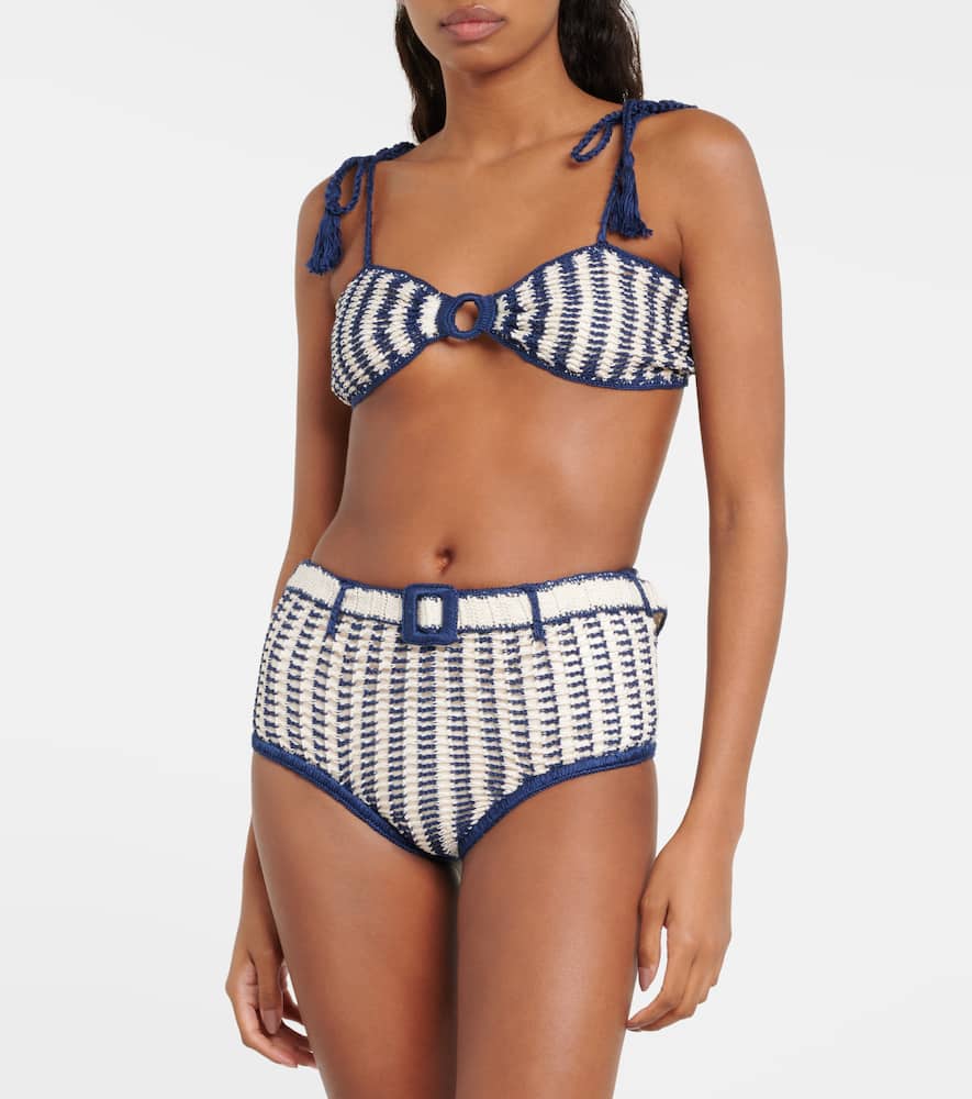 High-rise crochet cotton bikini bottoms