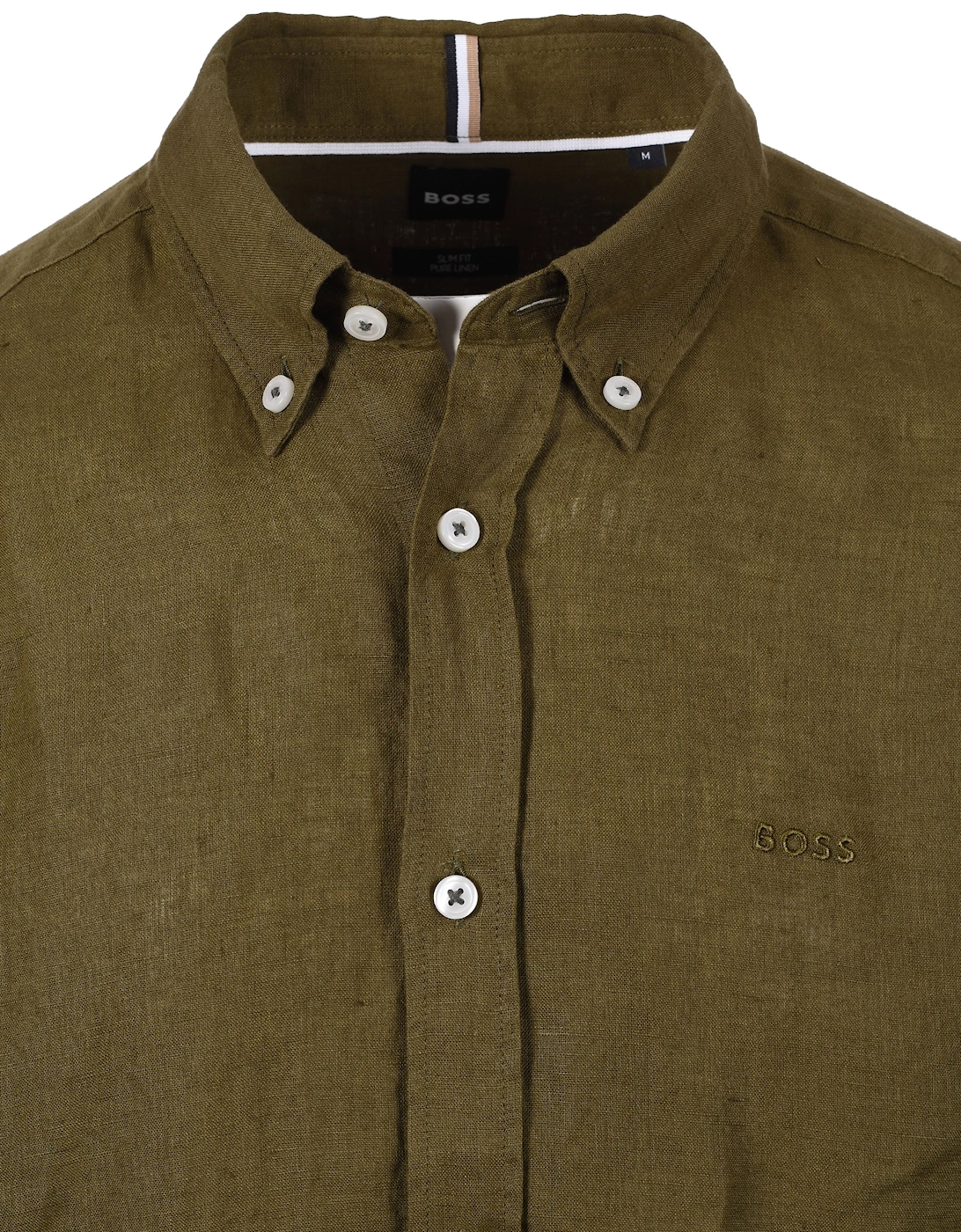 Men's Boss H-roan-bd-e-c1-243 Linen Shirt Dark Green - Size: 44