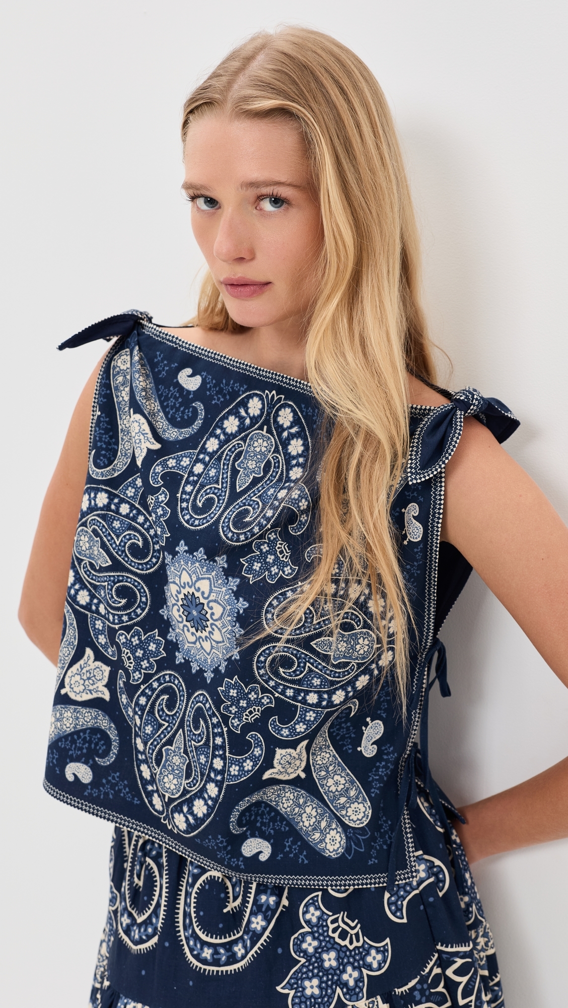 Emelina Print Sleeveless Top Navy