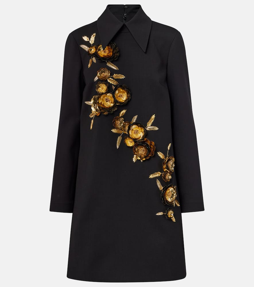 Embellished wool-blend shift dress