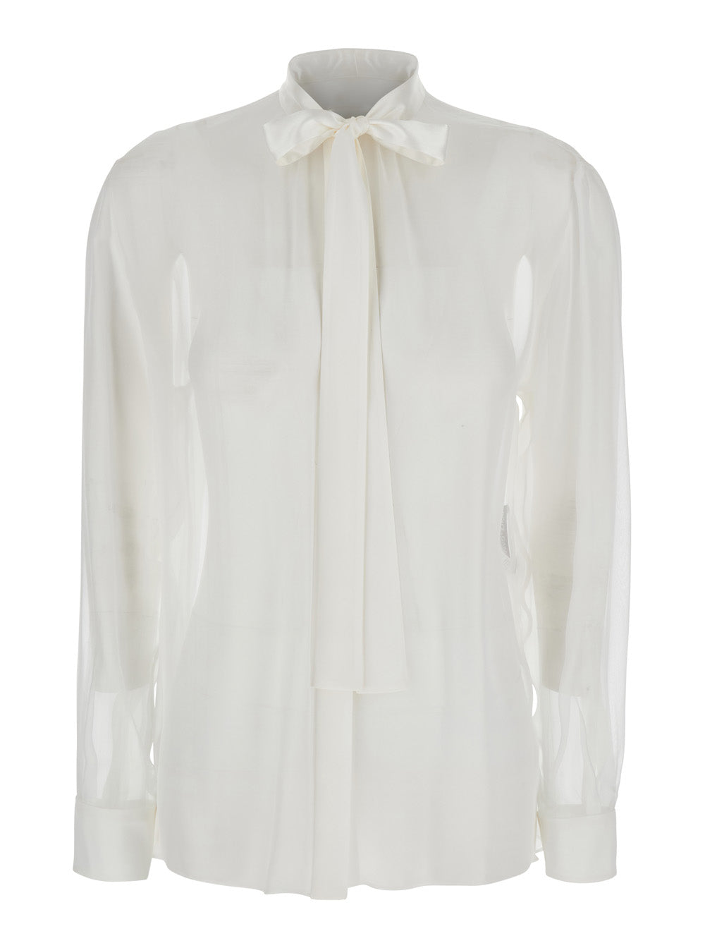 Pussy-Bow Silk Blouse — White