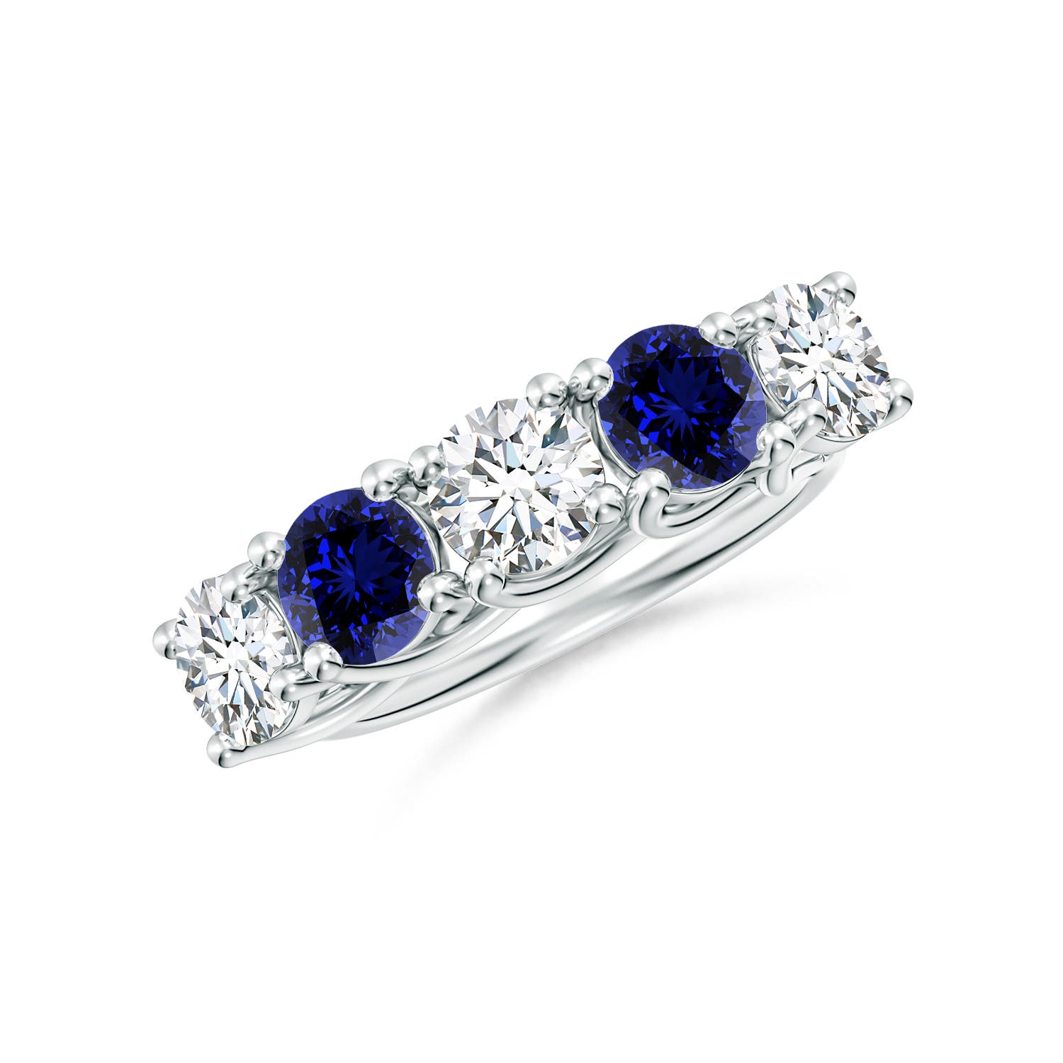 Angara 2.7 CTW Lab-Grown Half Eternity Five Stone Diamond and Lab Sapphire Wedding Ring in Platinum