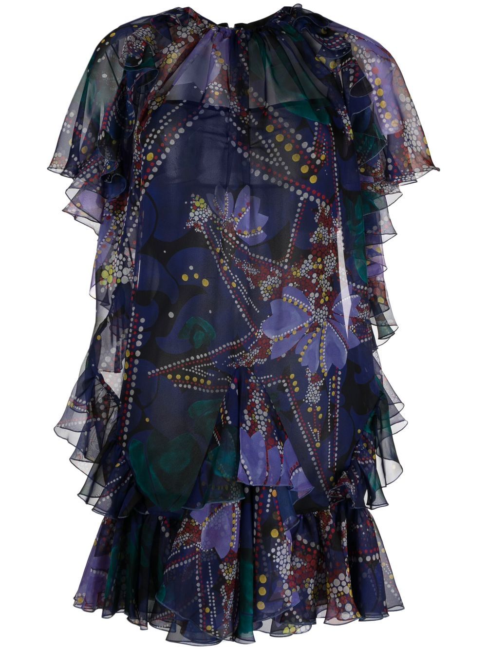 Ruffle-detail mini dress - Blue