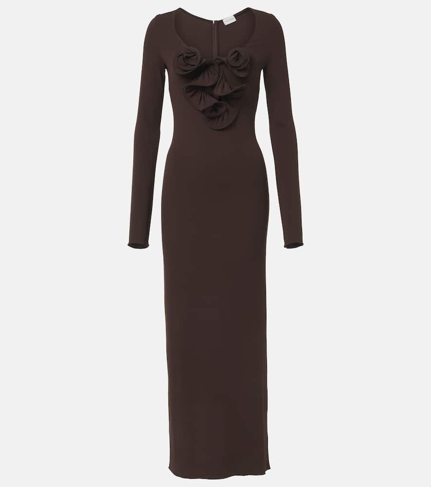 Floral-appliqué jersey maxi dress