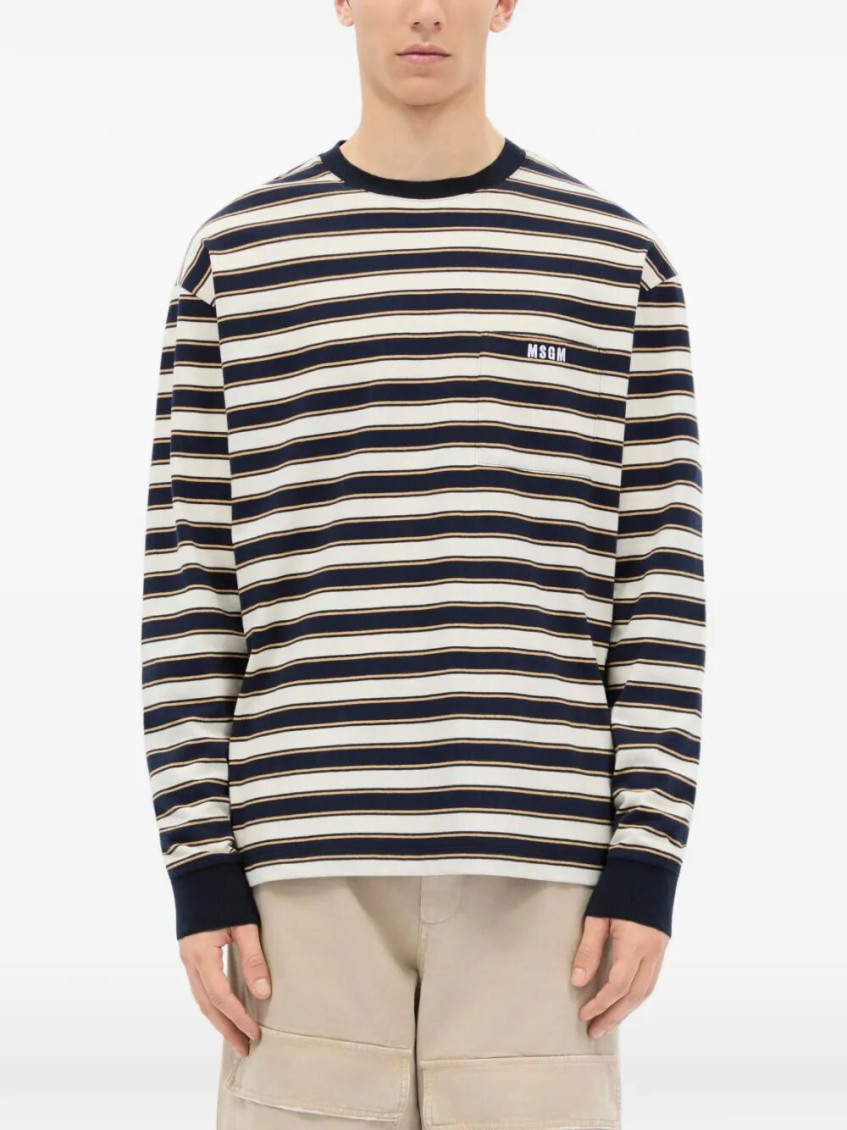Blue Crew Neck Striped T-shirt