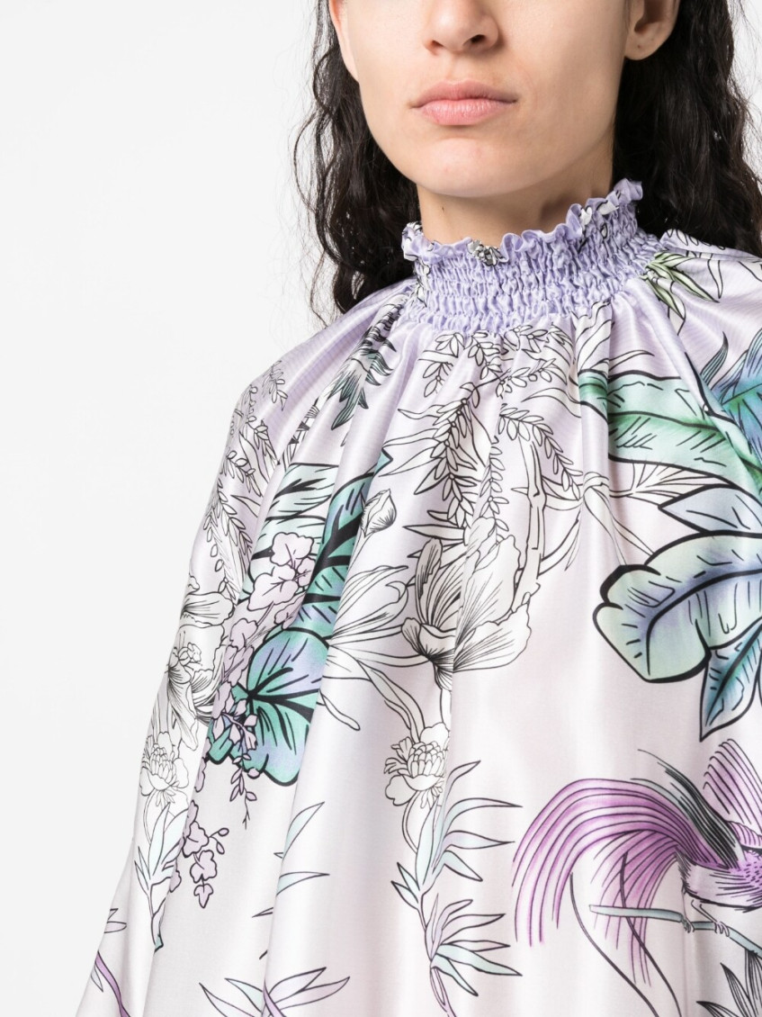 Light Purple High neck printed silk blouse