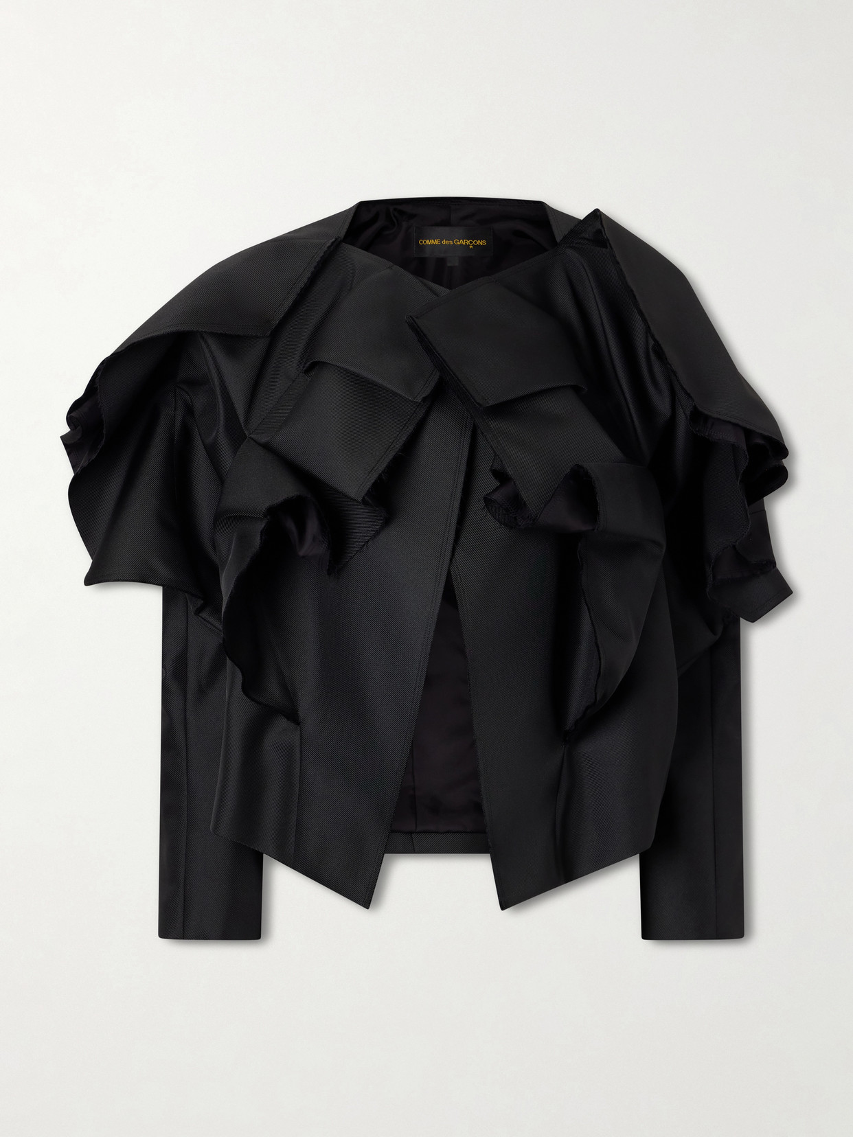 Ruffled Frayed Gabardine Jacket - Black
