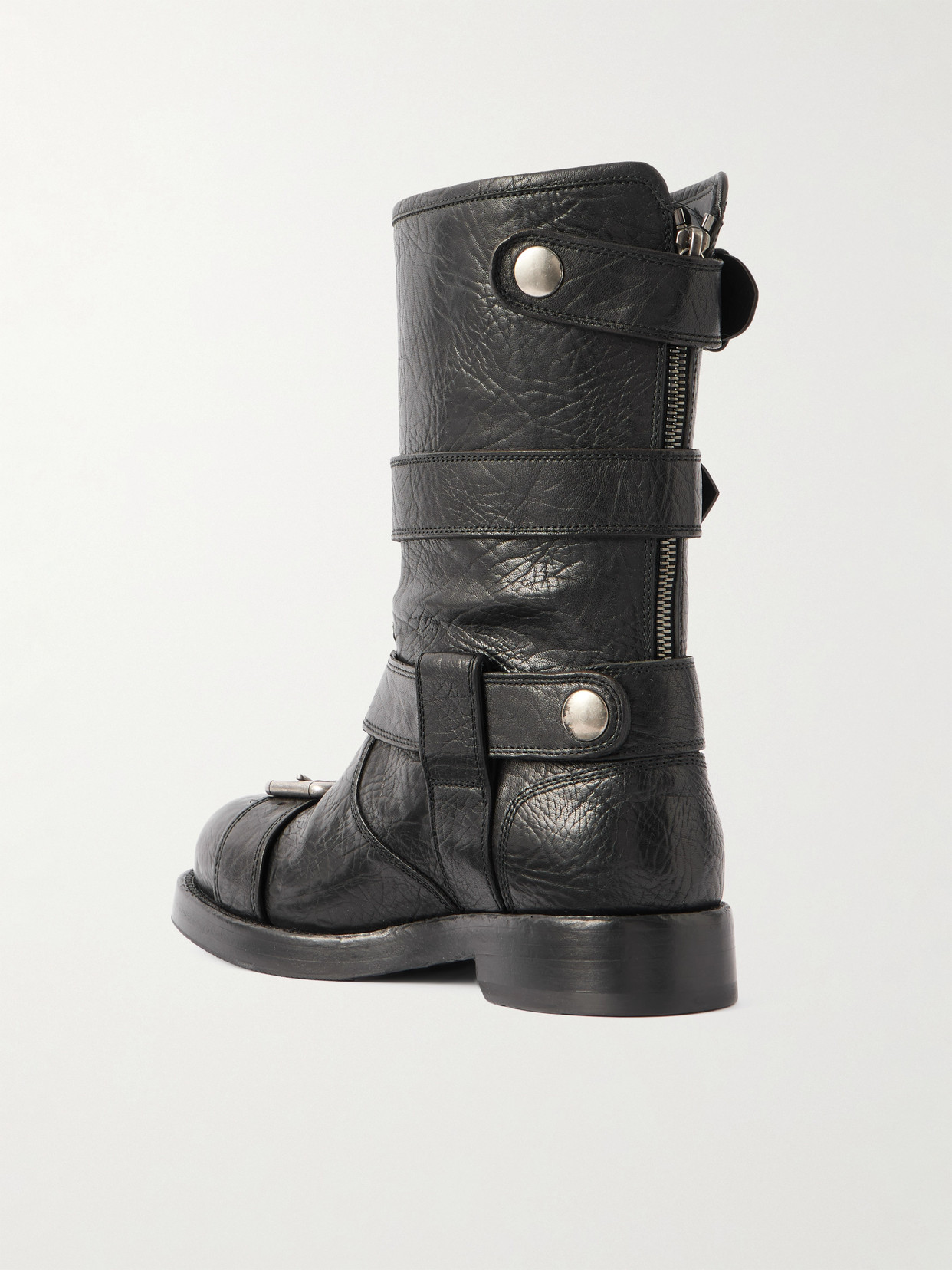 Bernini Buckled Crinkled-leather Boots - Black