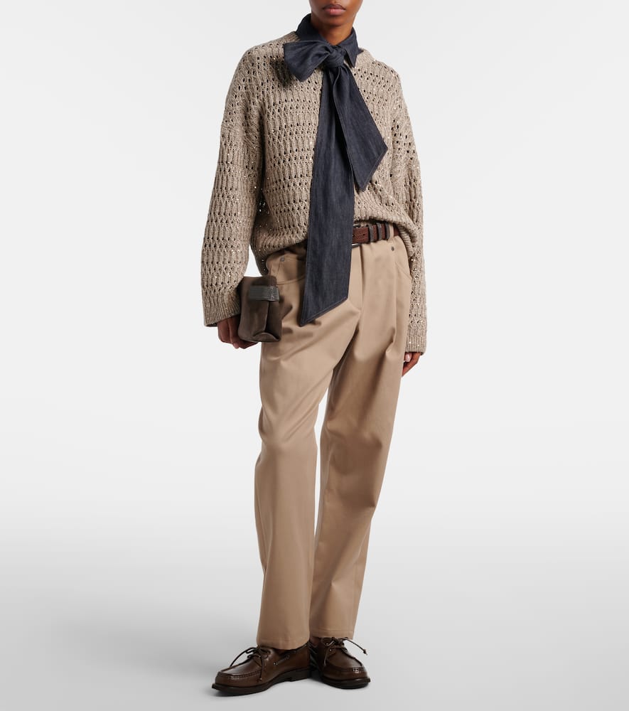 Cotton-blend straight pants