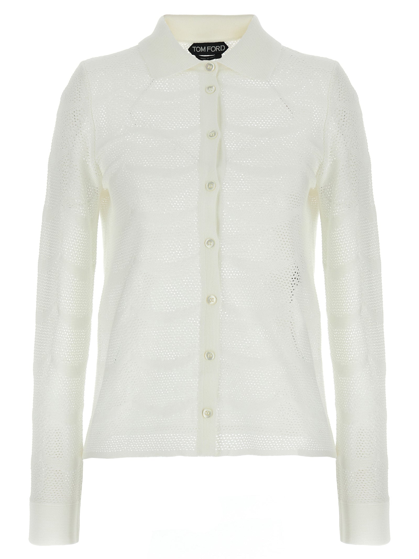 Cotton-Silk Openwork Cardigan — White