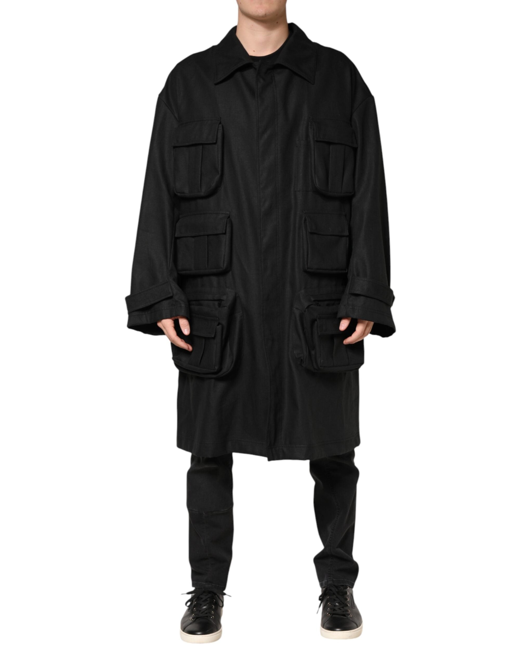Linen with Patch Pockets Coat — Black