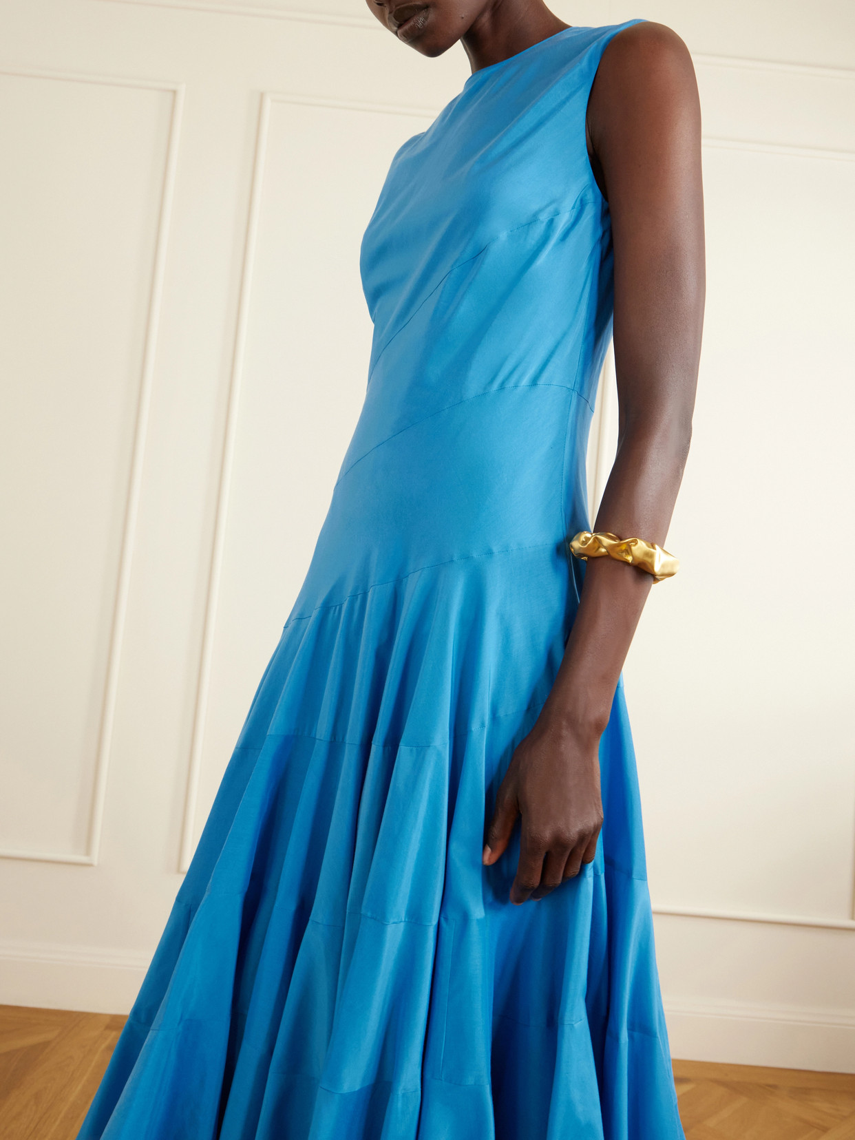 Flared Cotton And Silk-blend Voile Midi Dress - Blue