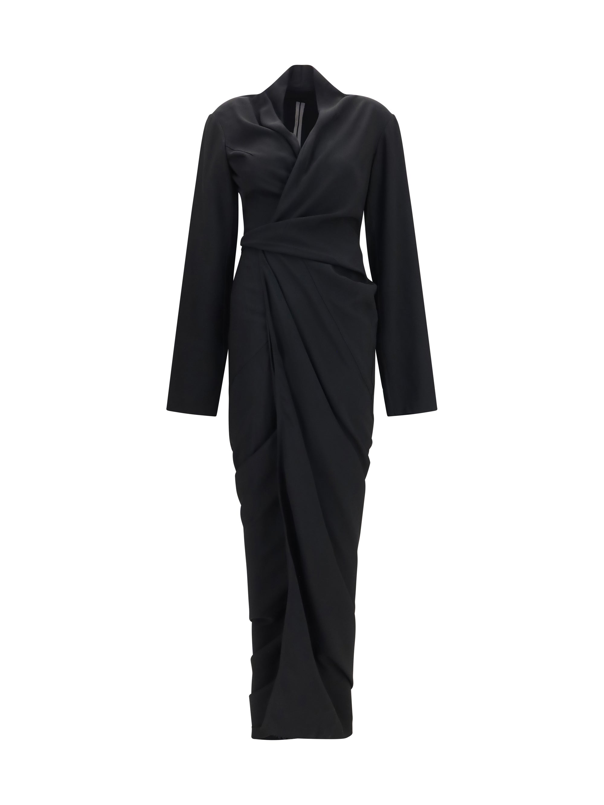 Wrap Draped Viscose-Acetate Dress — Black