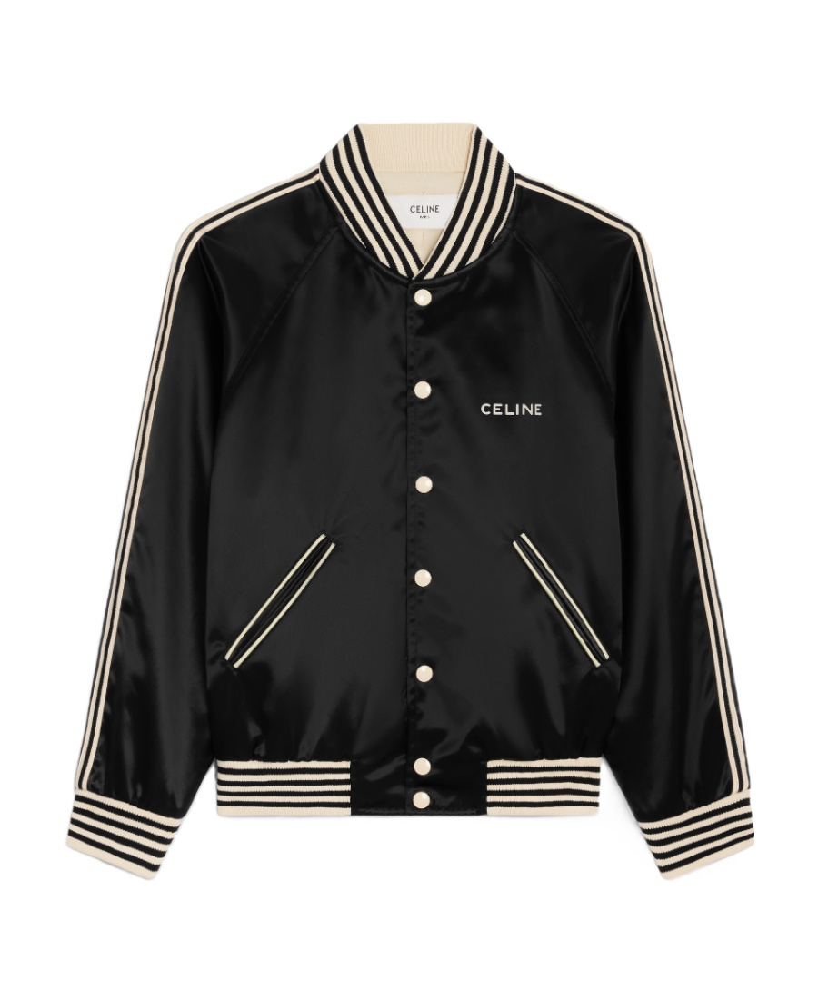 Celine embroidered teddy jacket in satin-finish nylon