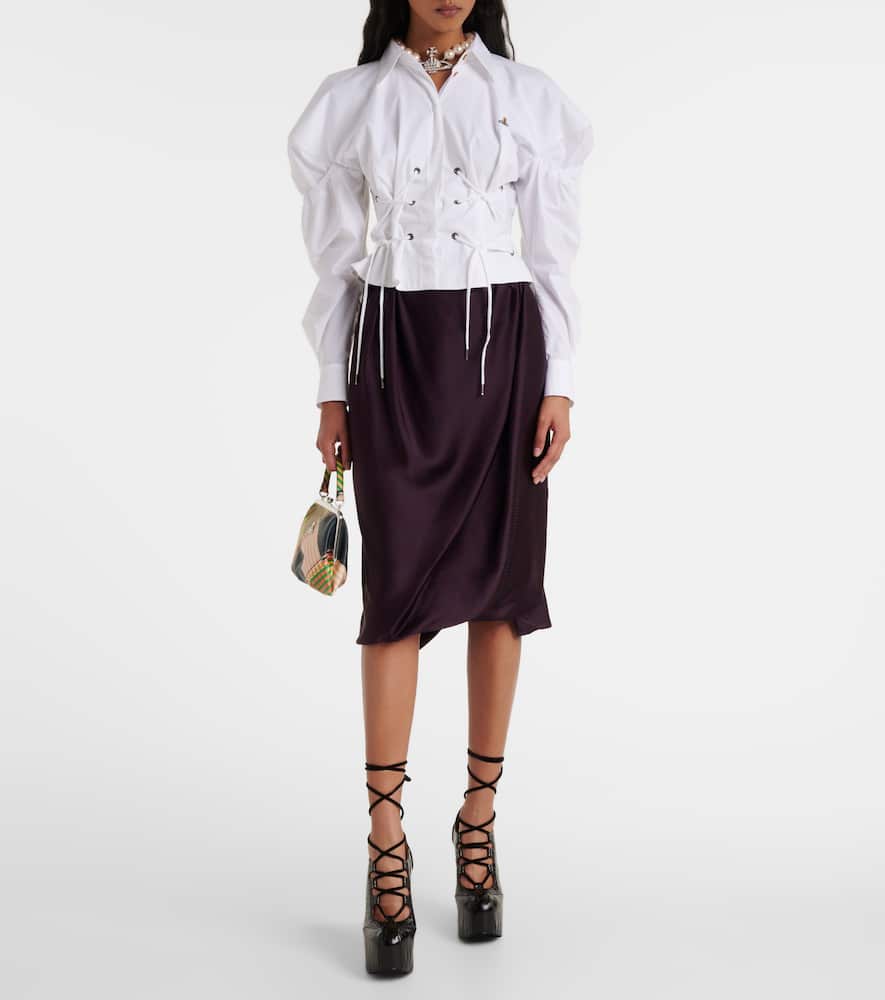 Drunken striped draped checked midi skirt