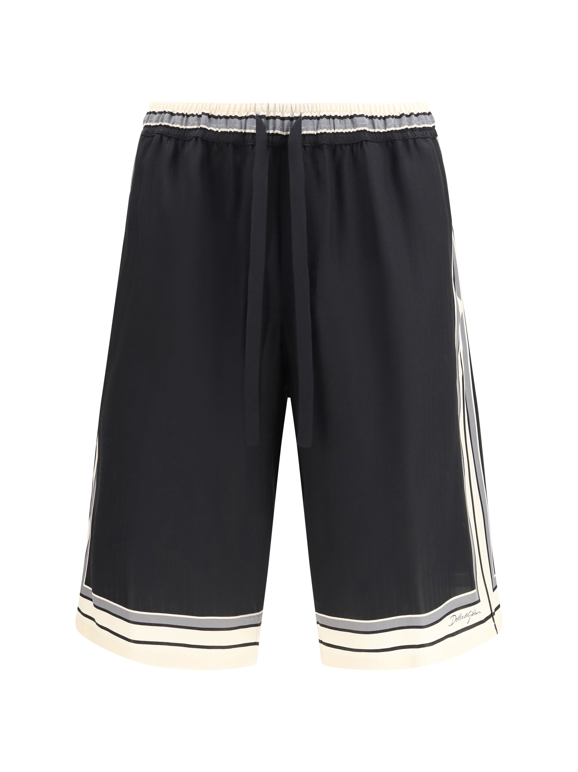 Silk Striped Bermuda Shorts — Black