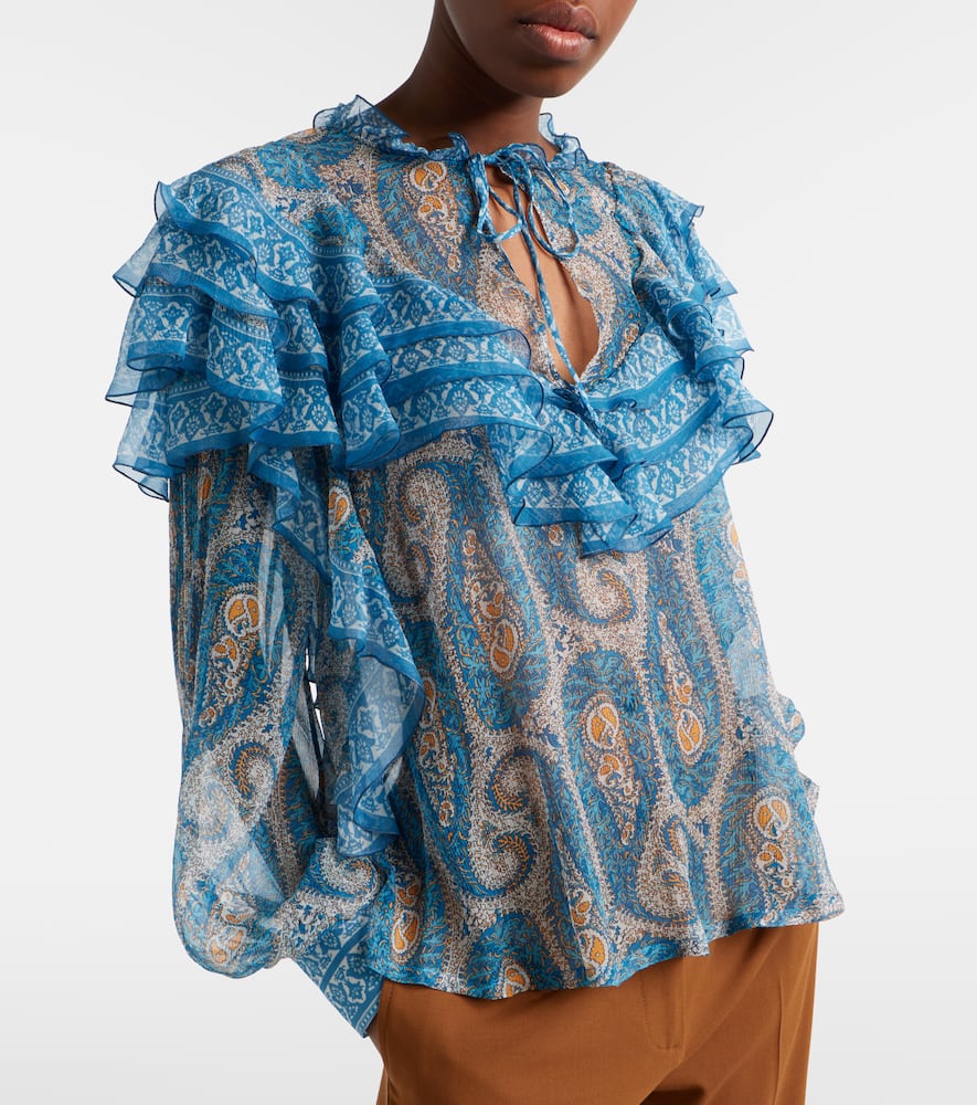 Paisley ruffled silk blouse