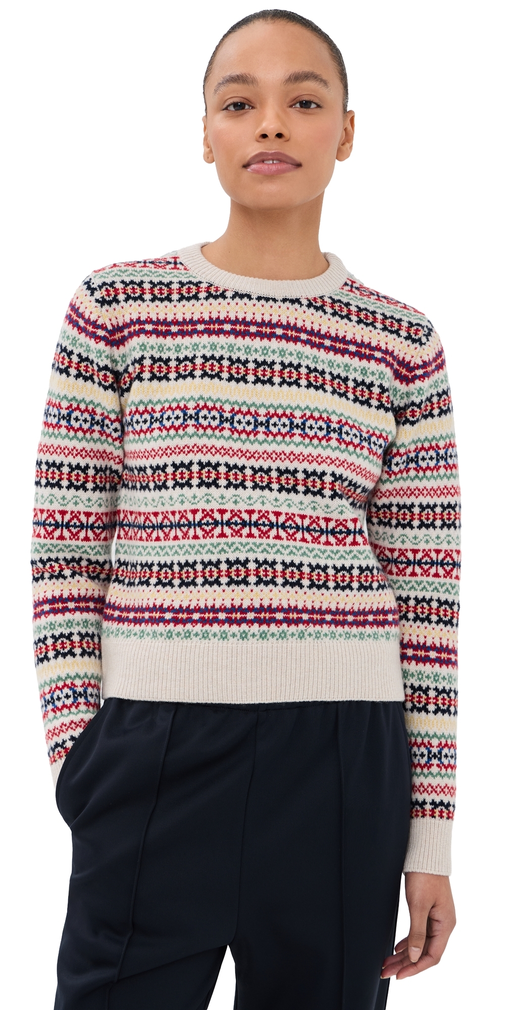 &Fair Isle Shrunken Crew Neck Sweater Ecru Base
