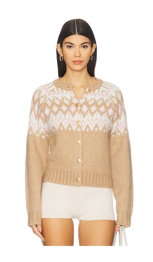 525 America Paris Fairisle Button Front Cardigan in Tan. - S also in M