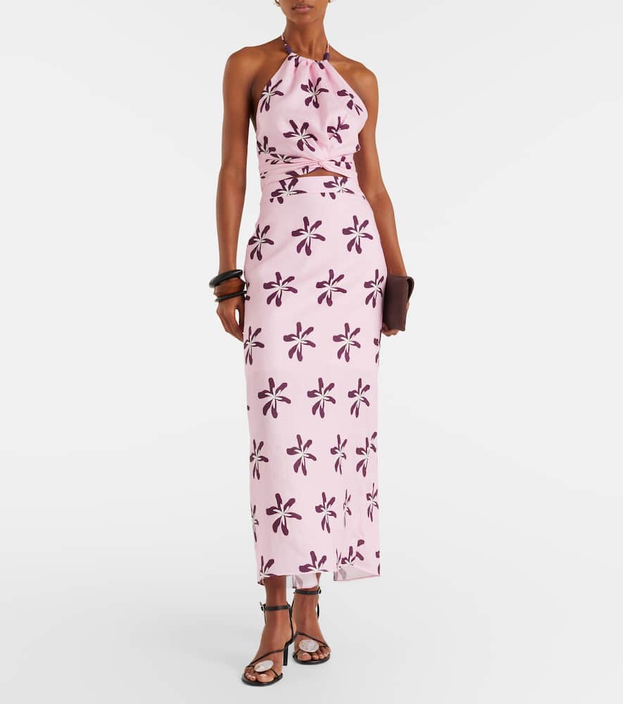Lodi floral halterneck linen crop top