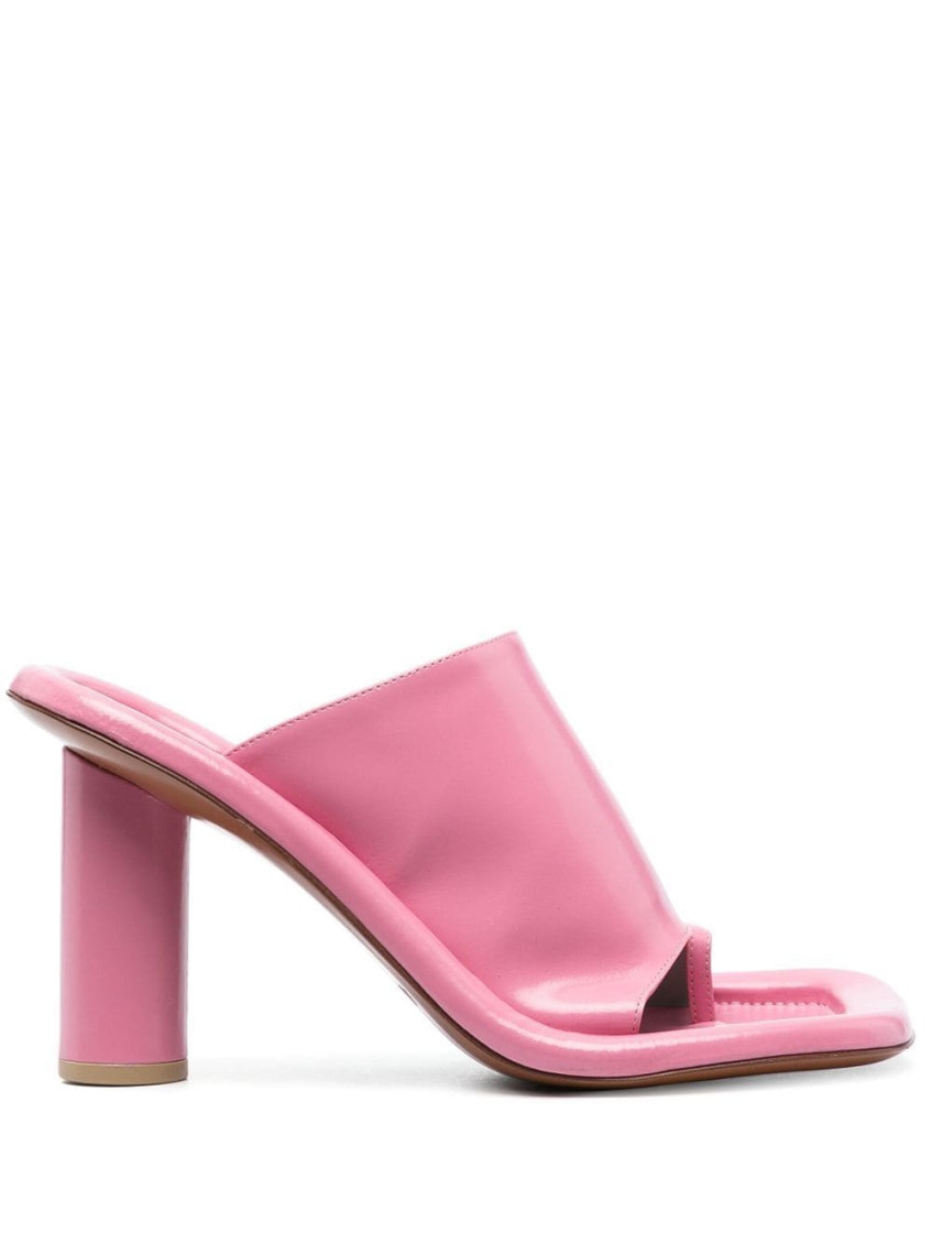 Cushion square-toe leather mules - Pink