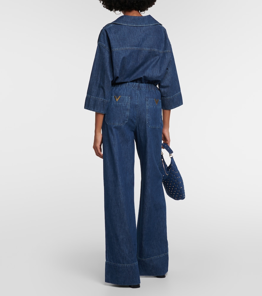 High-rise chambray wide-leg jeans