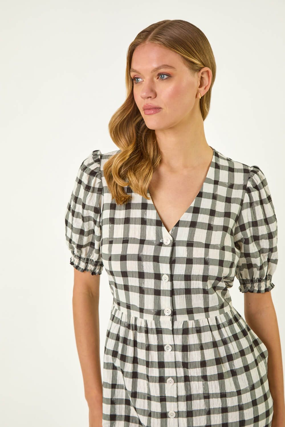 Check Button Midi Dress