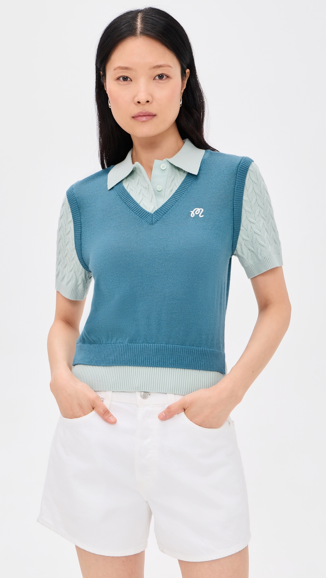 Veronica Polo Pullover Aegean Blue/Surf Spray