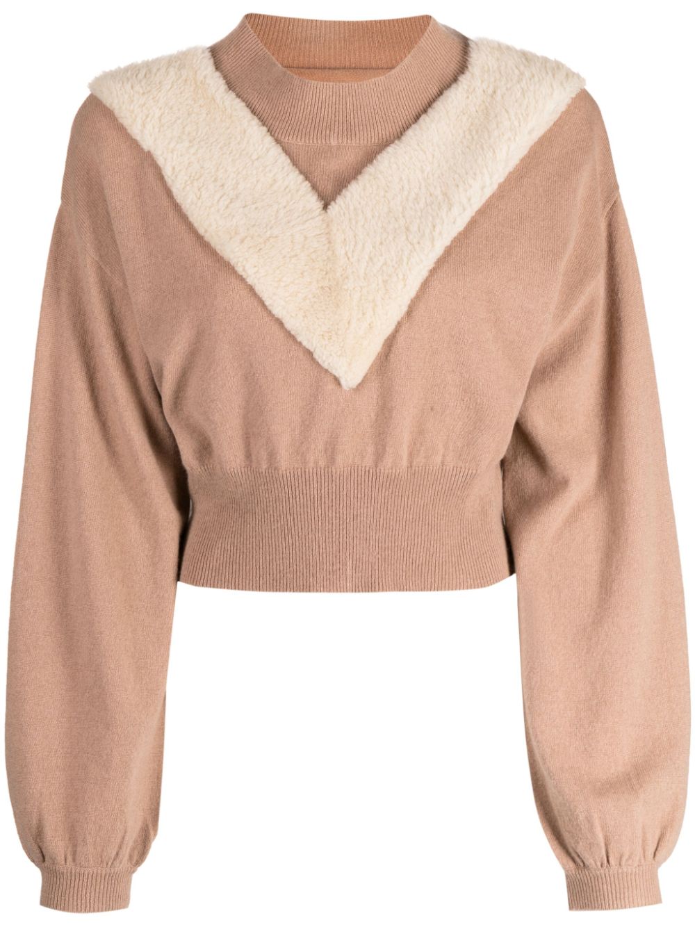 High-neck shearling-detail jumper - Neutrals