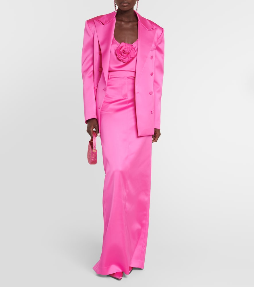 Rose-appliqué satin top
