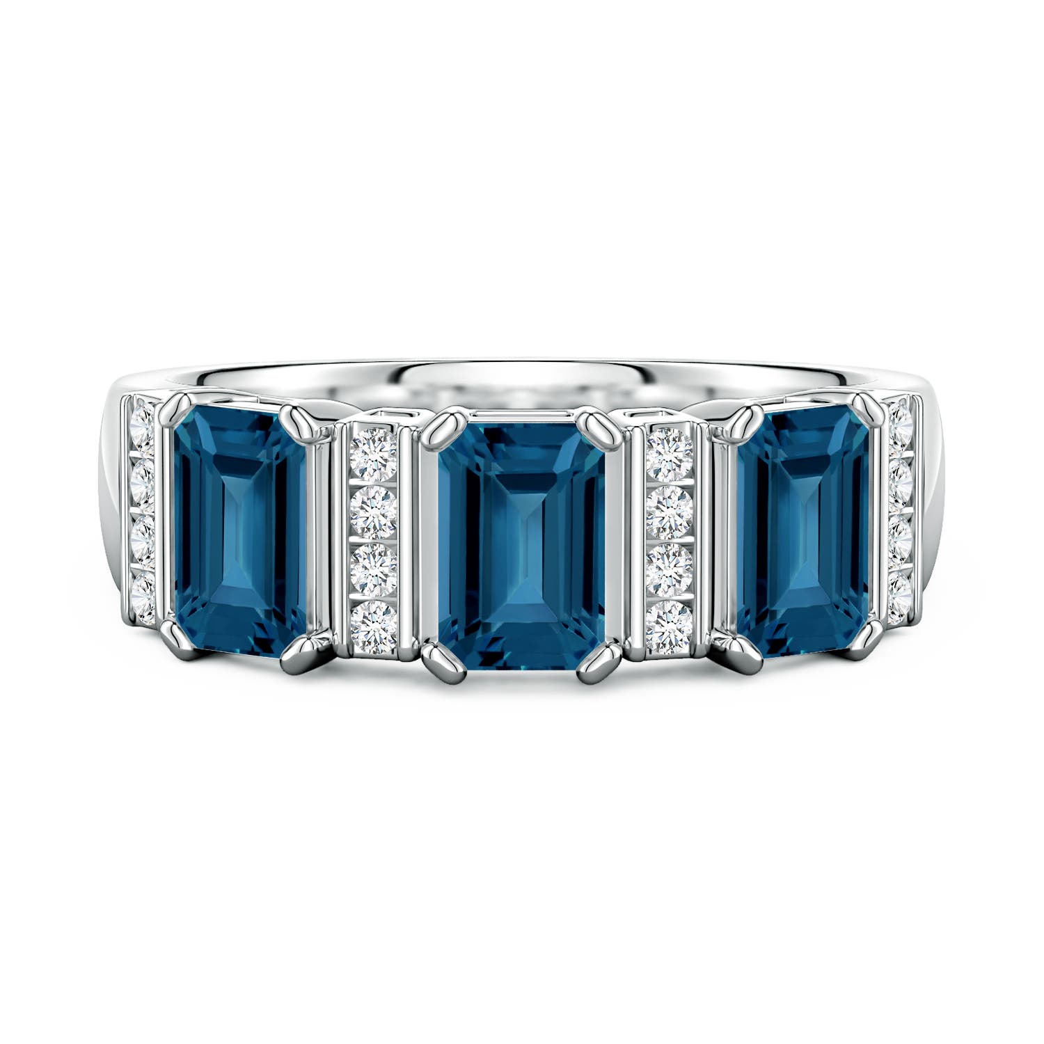 Lee Harris x Angara 2.11 CTW London Blue Topaz and Diamond Modern Art Deco Inspired Semi Eternity Ring in Platinum