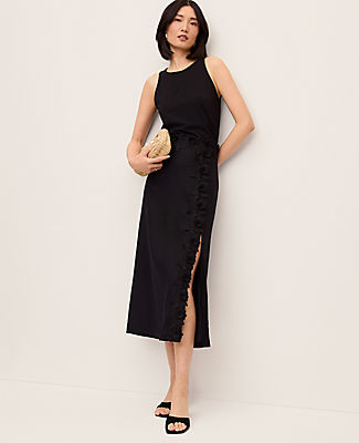 Ann Taylor Petite Lace Trim Linen Blend Midi Skirt