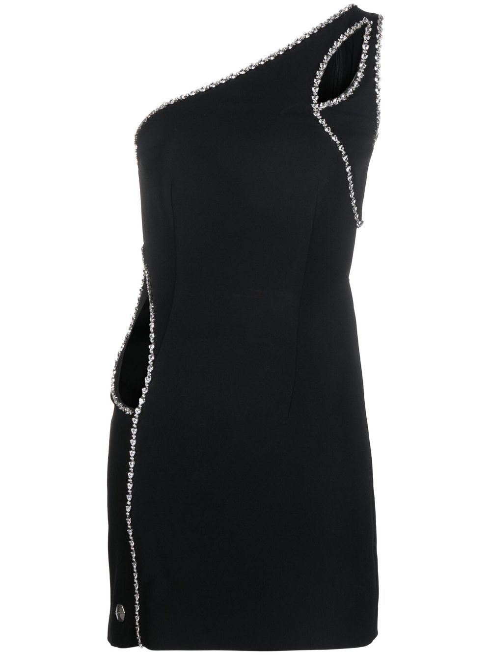 Crystal embellished asymmetrical mini dress - Black