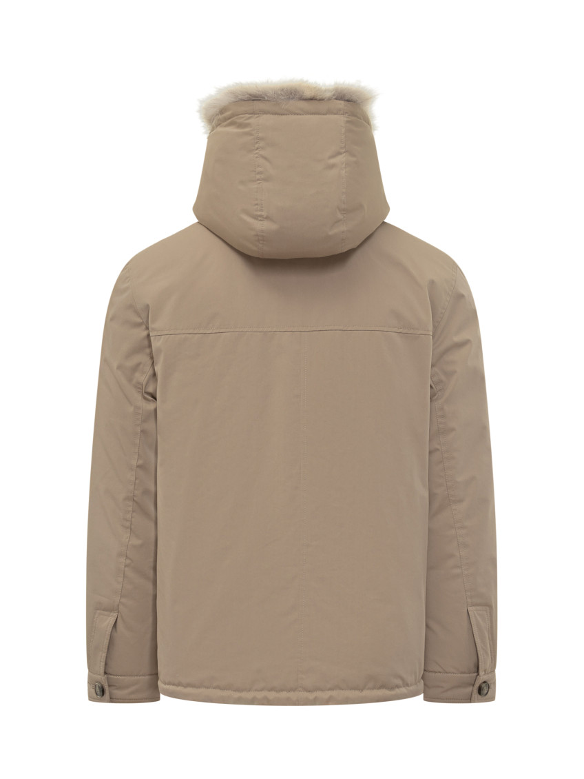 Beige Solid Hood Jacket