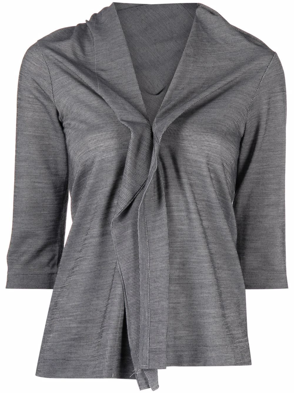 2000s gathered V-neck shirt - Grey