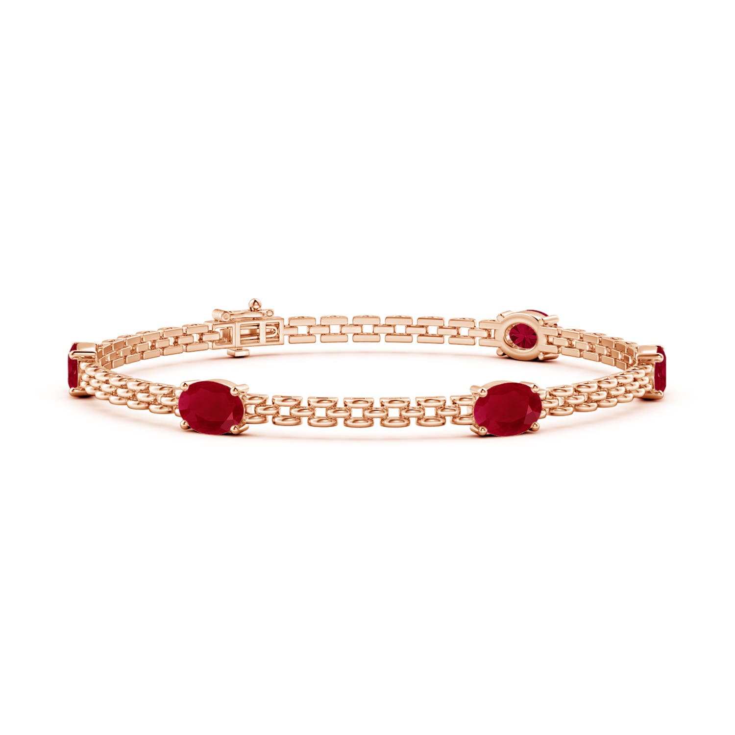 Angara 5.0 Carats Five Stone Oval Ruby Station Link Bracelet in 14K Rose Gold