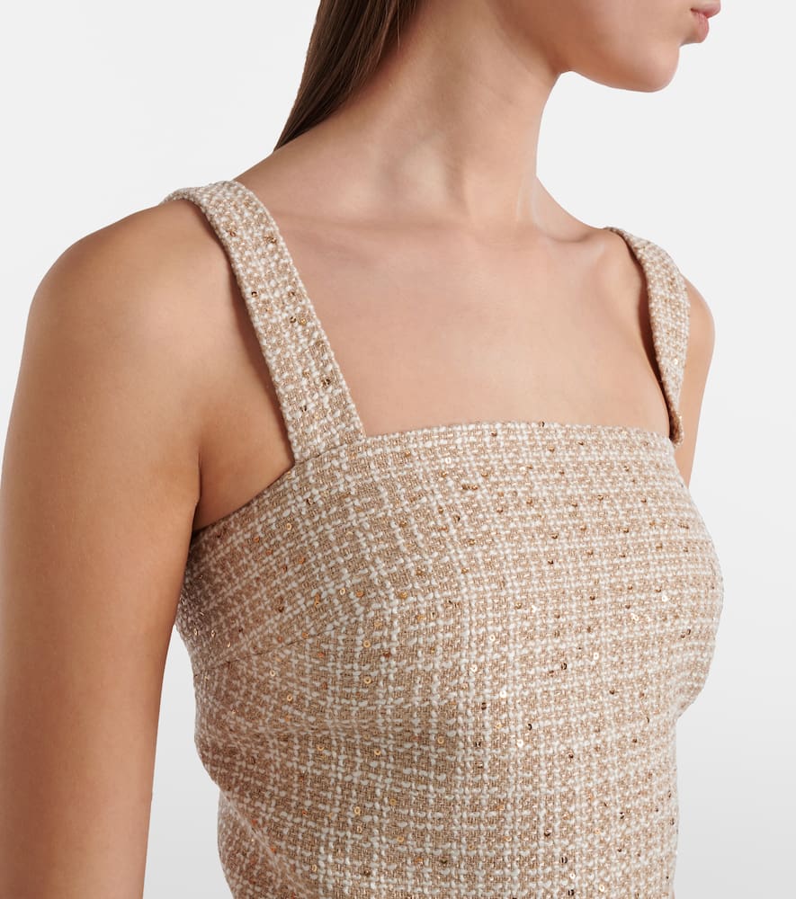 Checked sequined tweed crop top