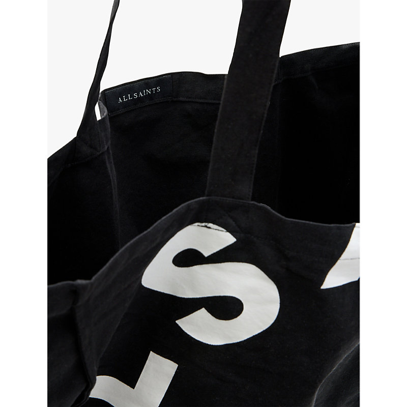 Mens Black/white Tierra Logo-print Large Organic-cotton Tote Bag 