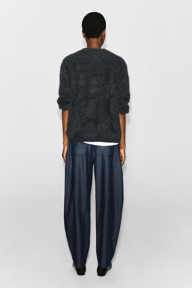 Elasticated Barrel-Leg Denim Pants