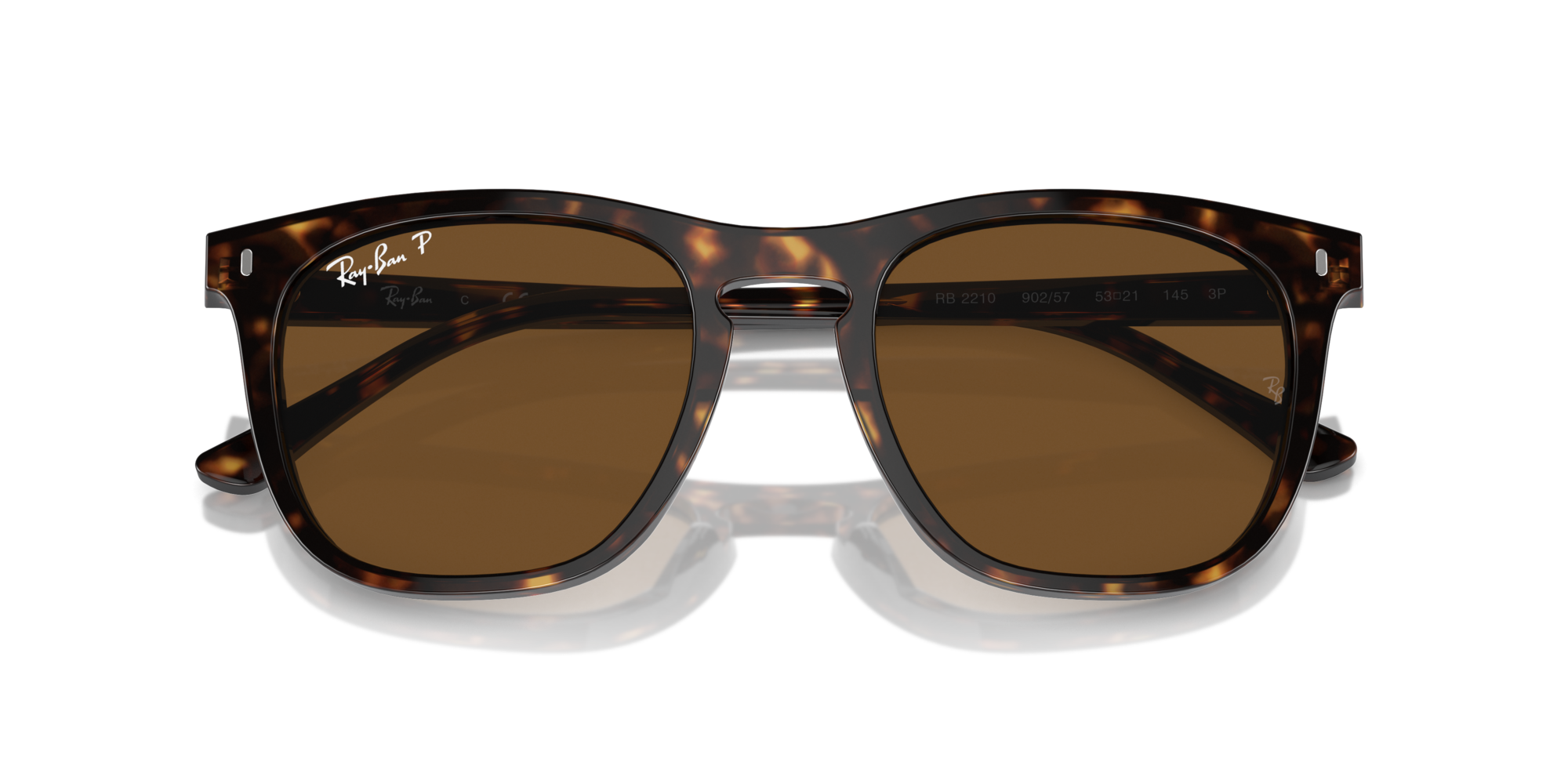 Ray - Ban Unisex Ray - Ban RB2210 902/57 Sunglasses Acetate Turtle Brown Squared Polarized
