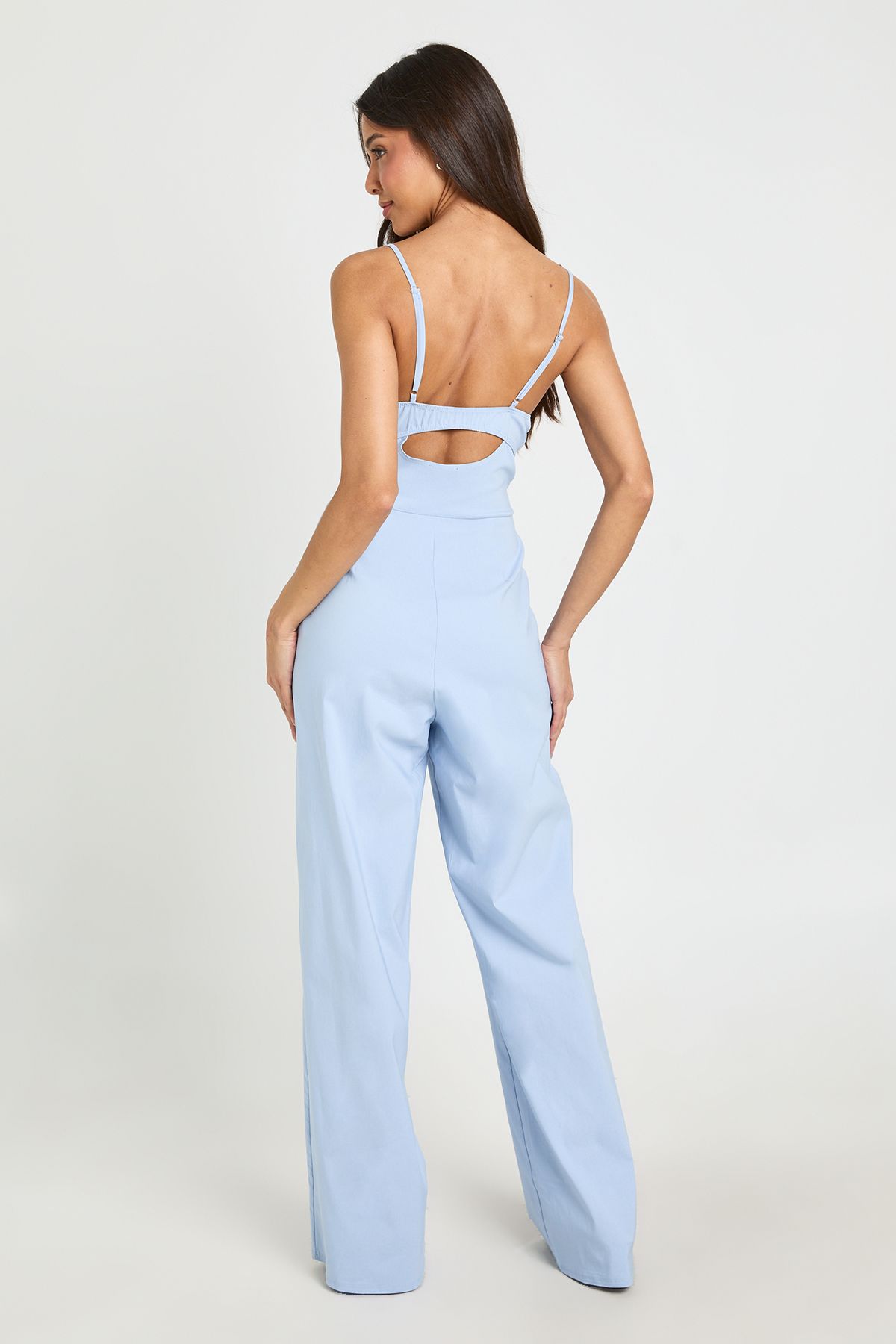 Boohoo Womens Sweetheart Neck Wide Leg Jumpsuit - Blue Viscose