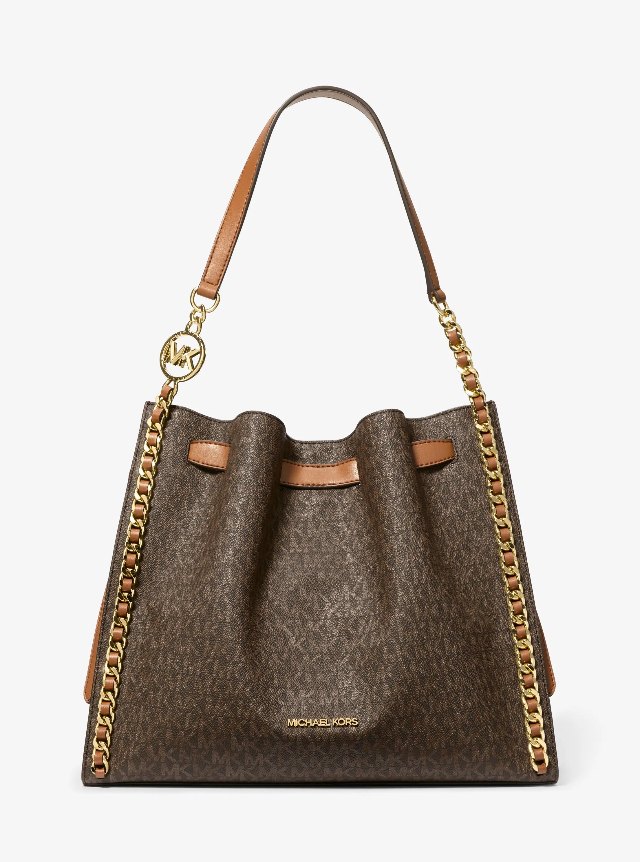 Mina Large Signature Logo Chain Shoulder Bag in Brown - One Size