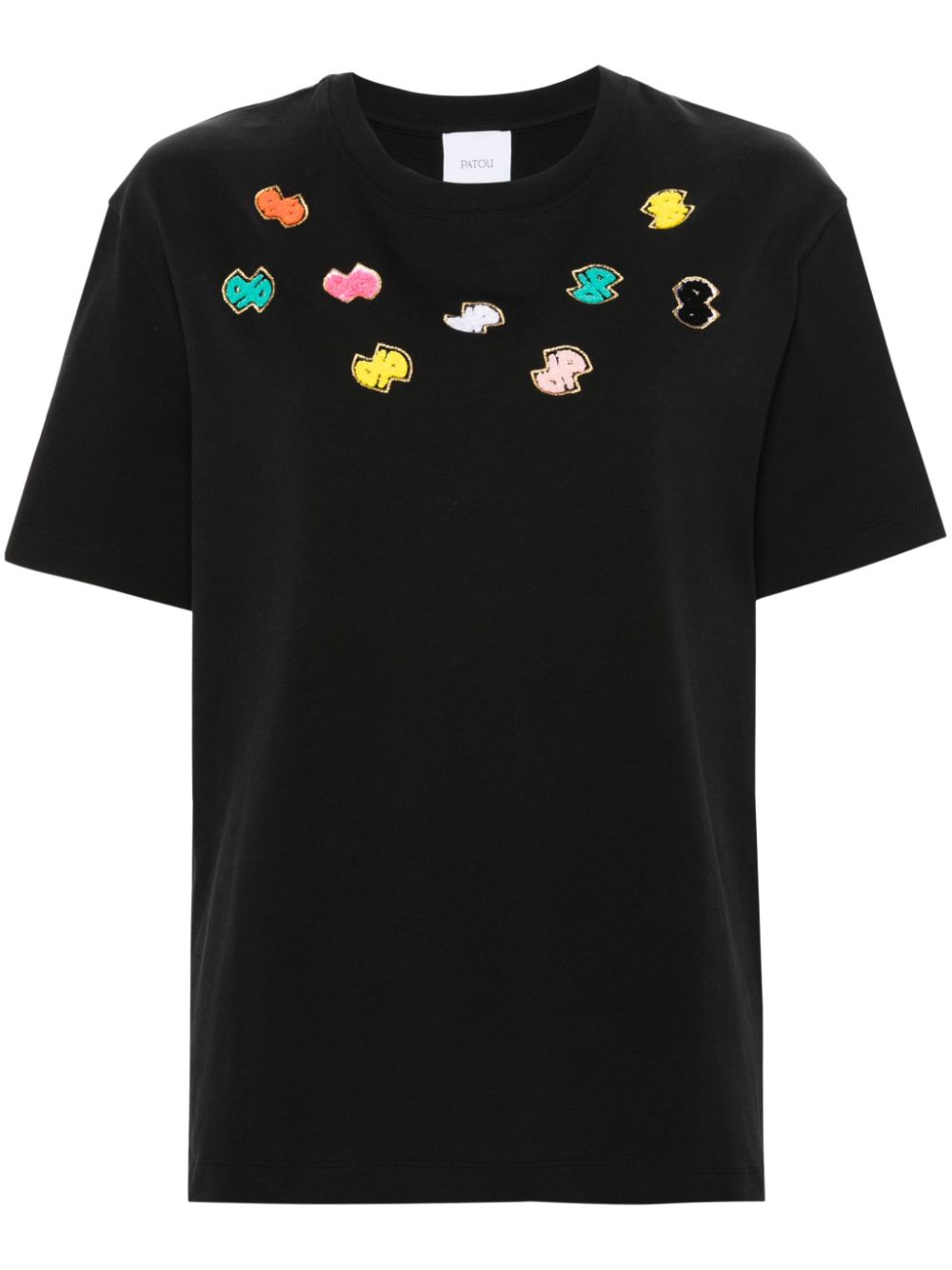 Motif-embroidered cotton T-shirt - Black