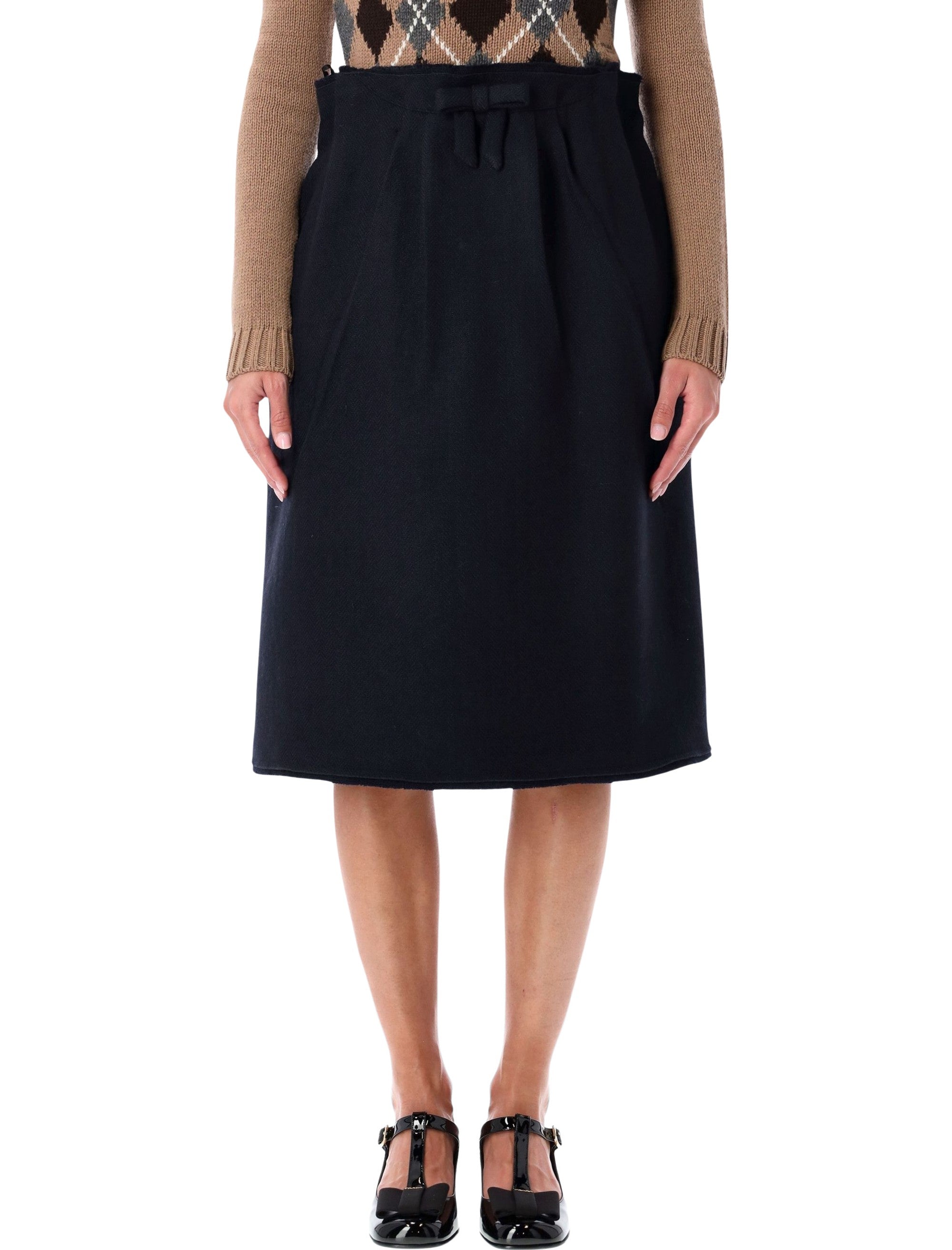 Chevron Wool Midi Skirt